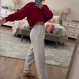 Red oversized long sleeve crop top